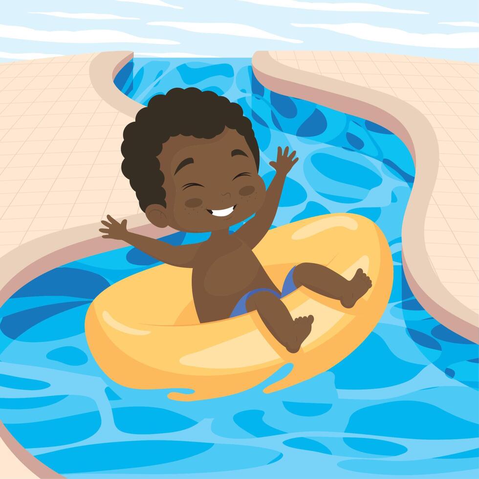 afro boy in water park vector