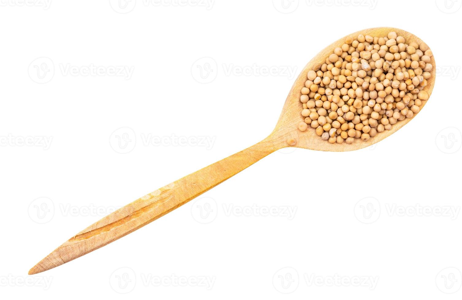 top view of white mustard seeds in wood spoon 11451701 Stock Photo at