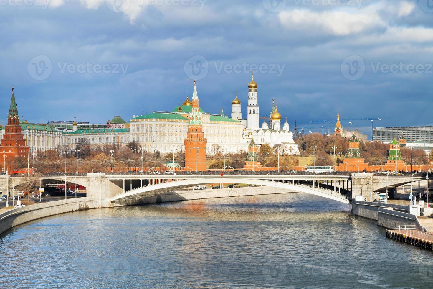 sunlight illuminated Moscow Kremlin in autumn photo