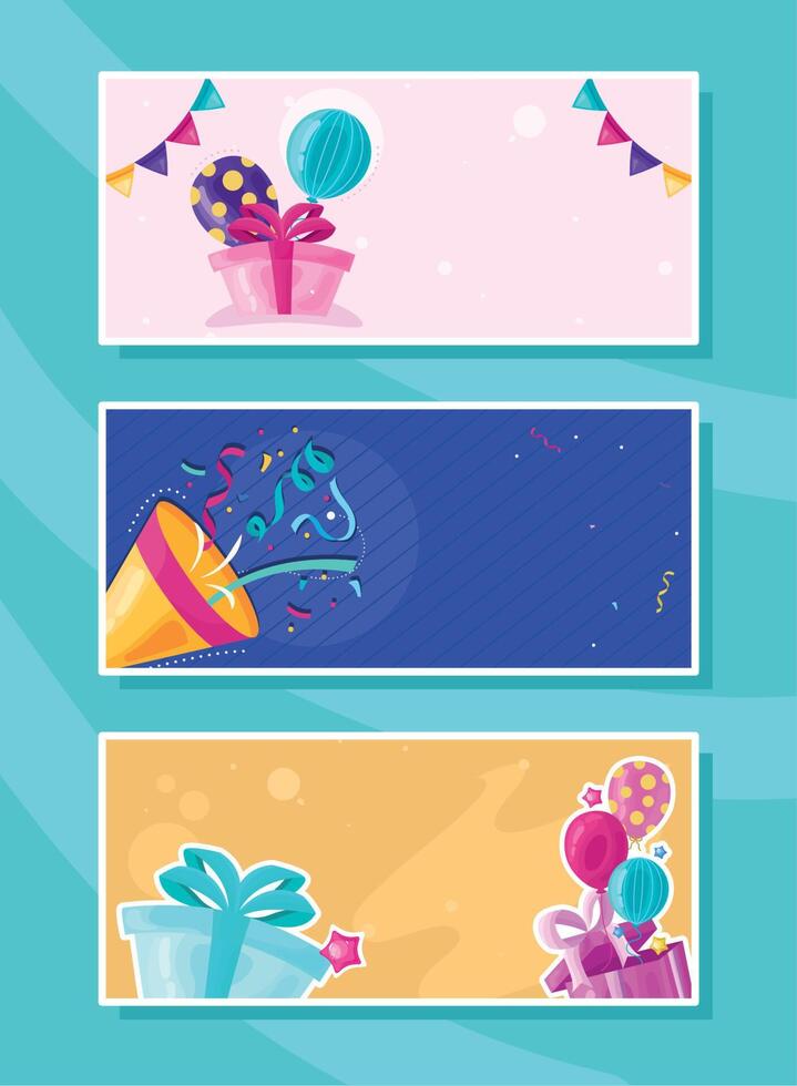 tres tarjetas de cumpleaños vector