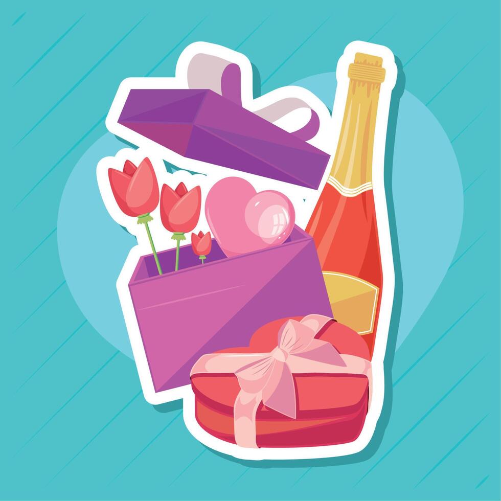 regalos de san valentin y vino vector