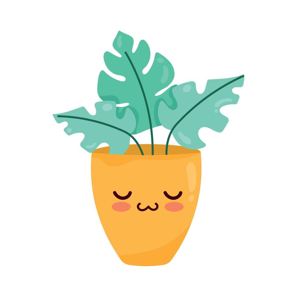 leafs houseplant kawaii style vector