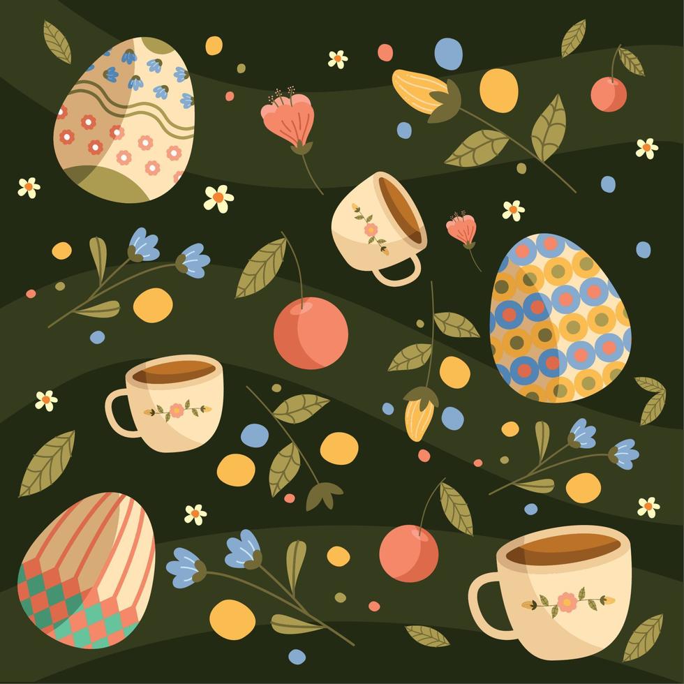 easter eggs and flowers vector