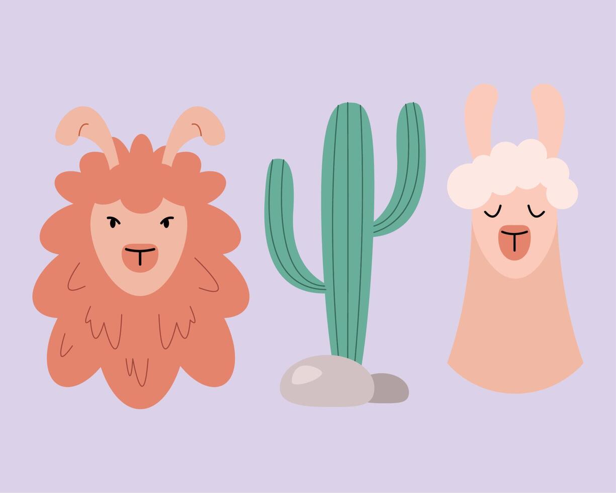 llamas and cactu vector