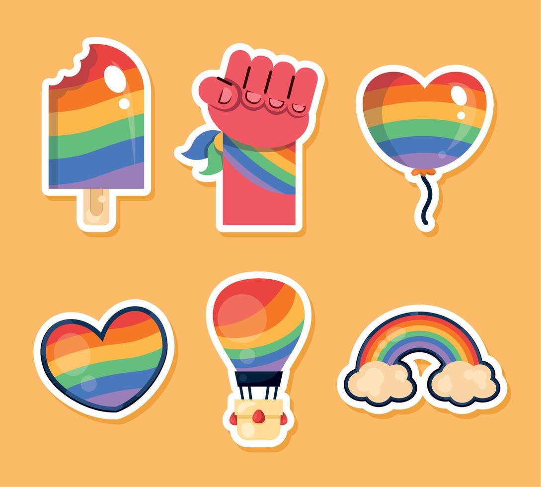 six lgtbiq community icons vector