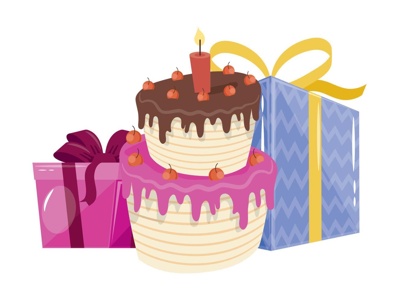 pastel de cumpleaños y regalos vector
