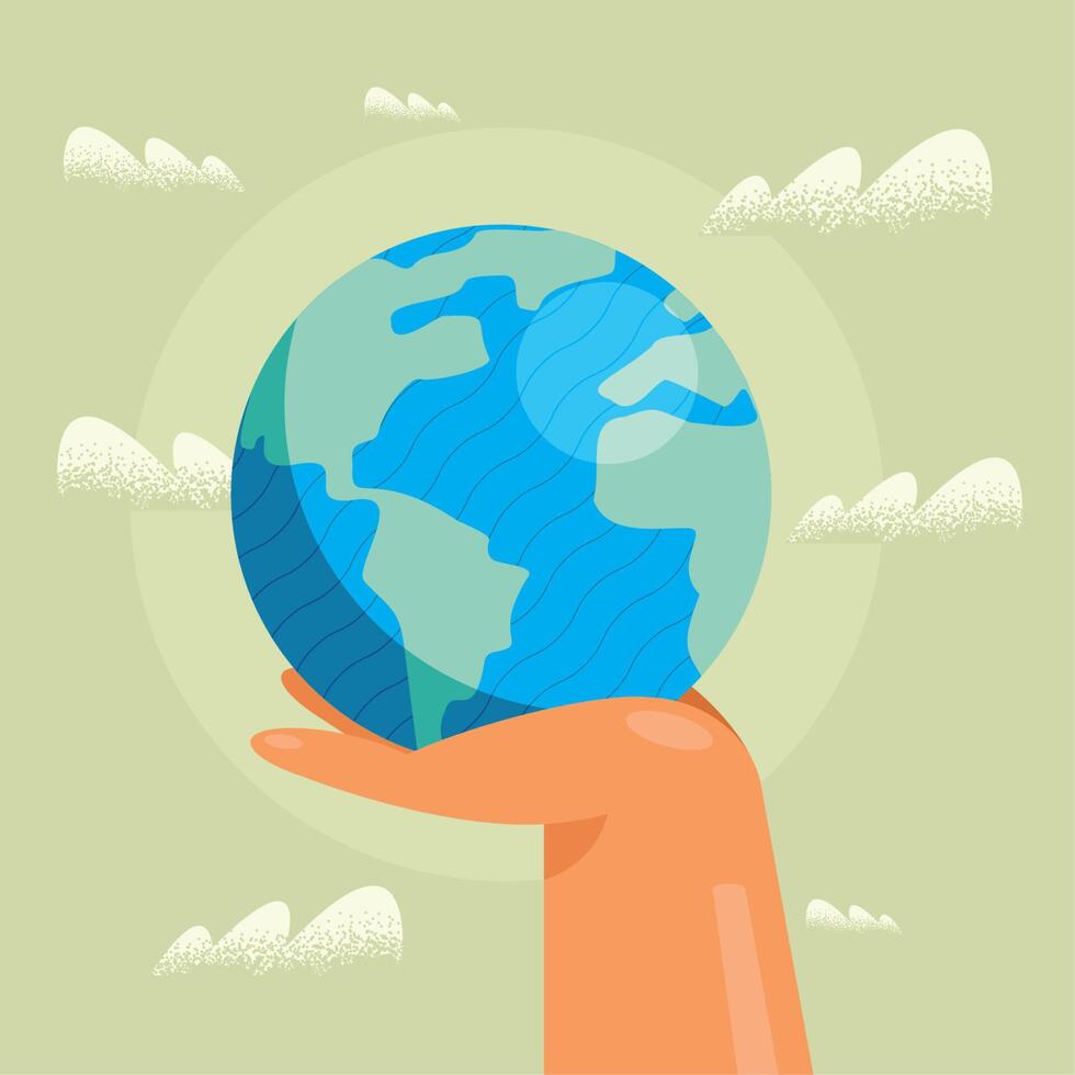 hand lifting earth planet vector