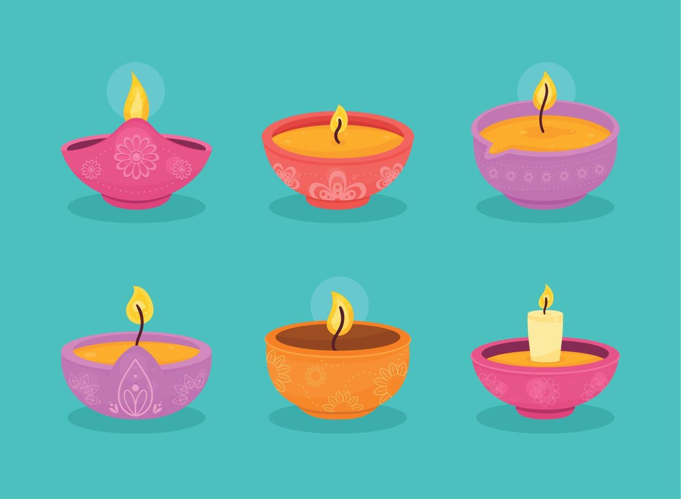six diwali ceremony candles vector