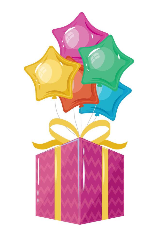 birthday gift and bunch balloons vector