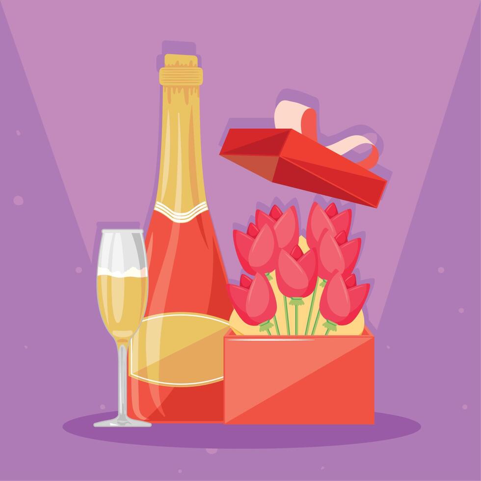 valentines gift with wine vector