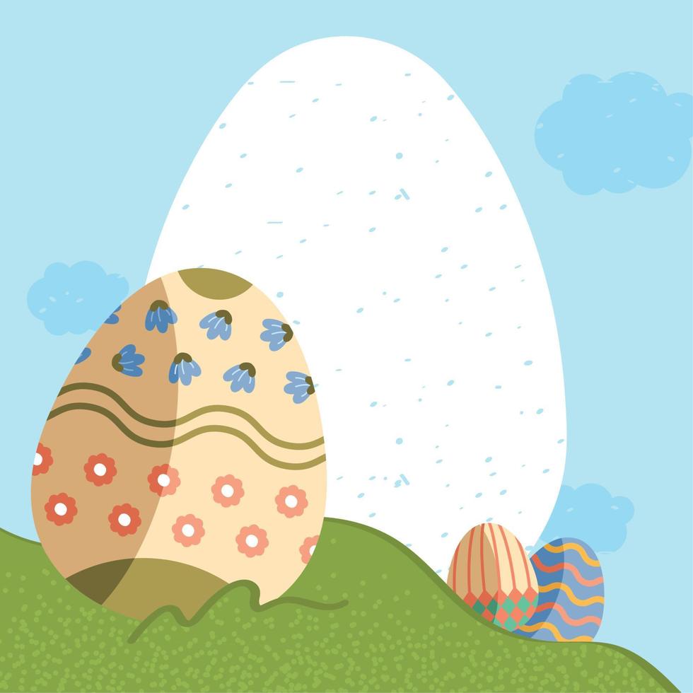 easter eggs in landscape vector