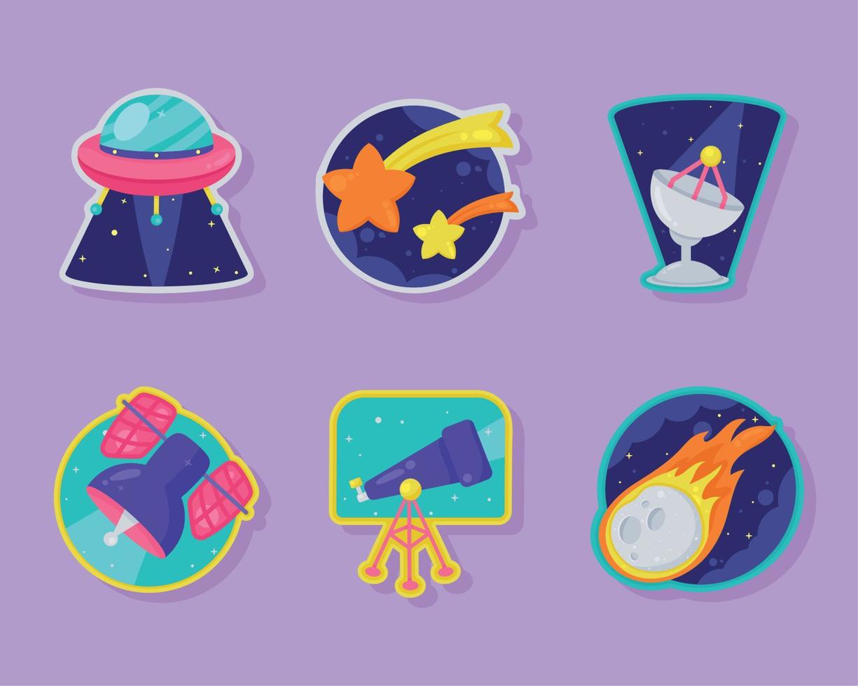 six space outer icons vector
