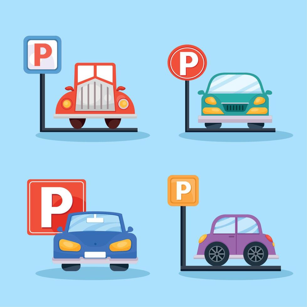 four parking cars icons vector