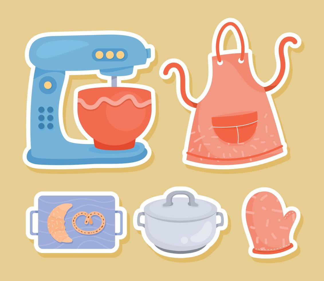 five kitchen utensils icons vector