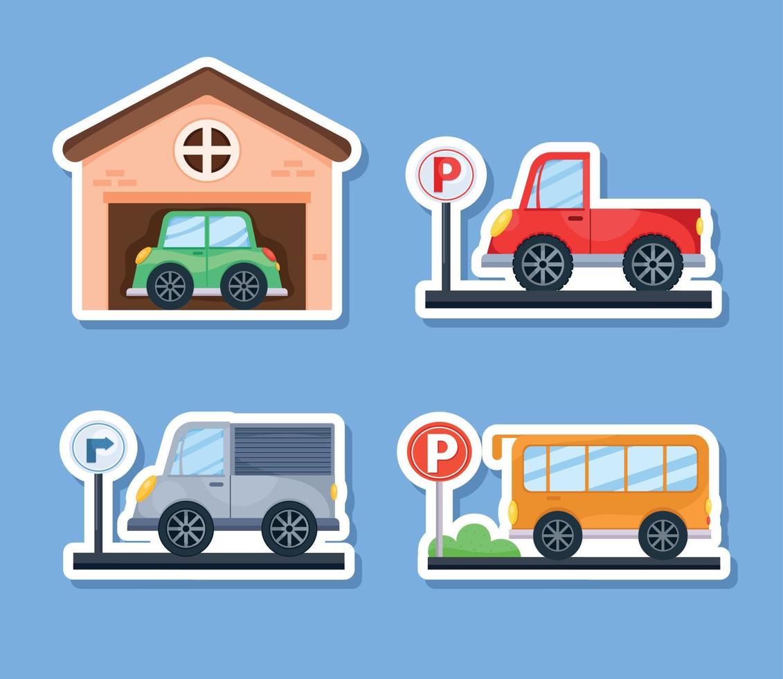 iconos de estacionamiento de cuatro autos vector