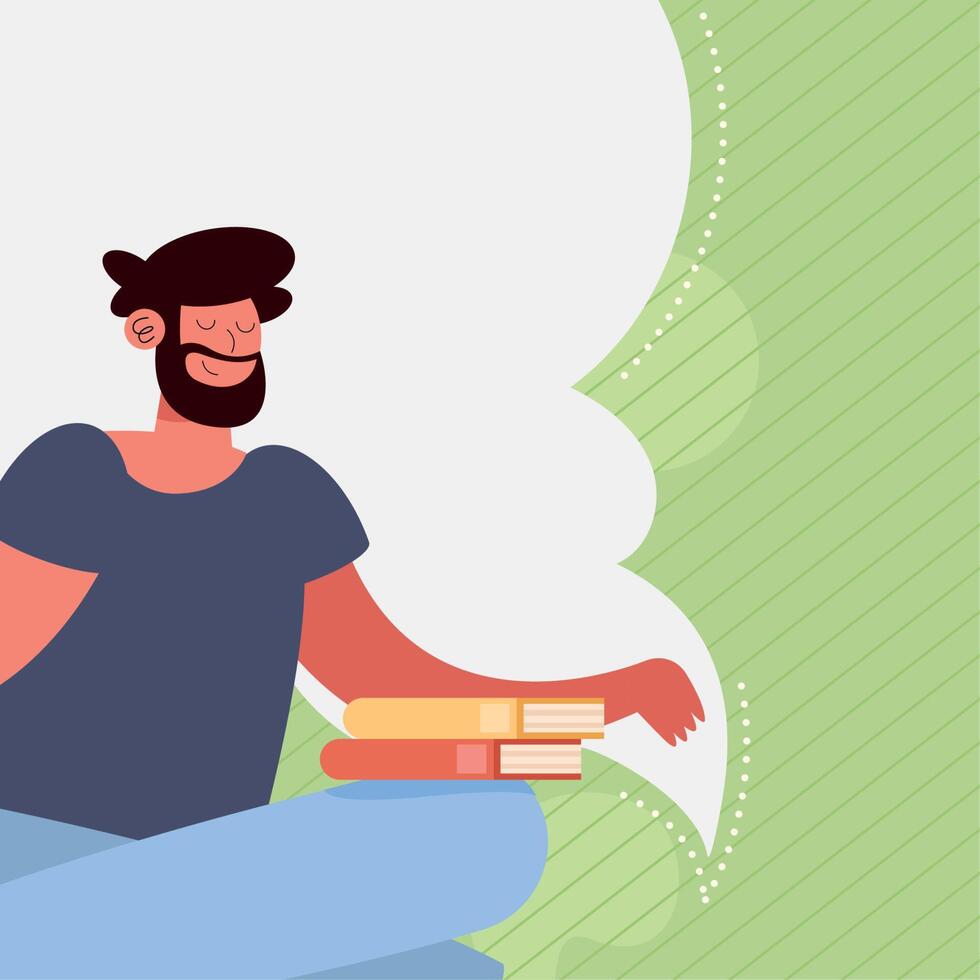 man bearded with books vector