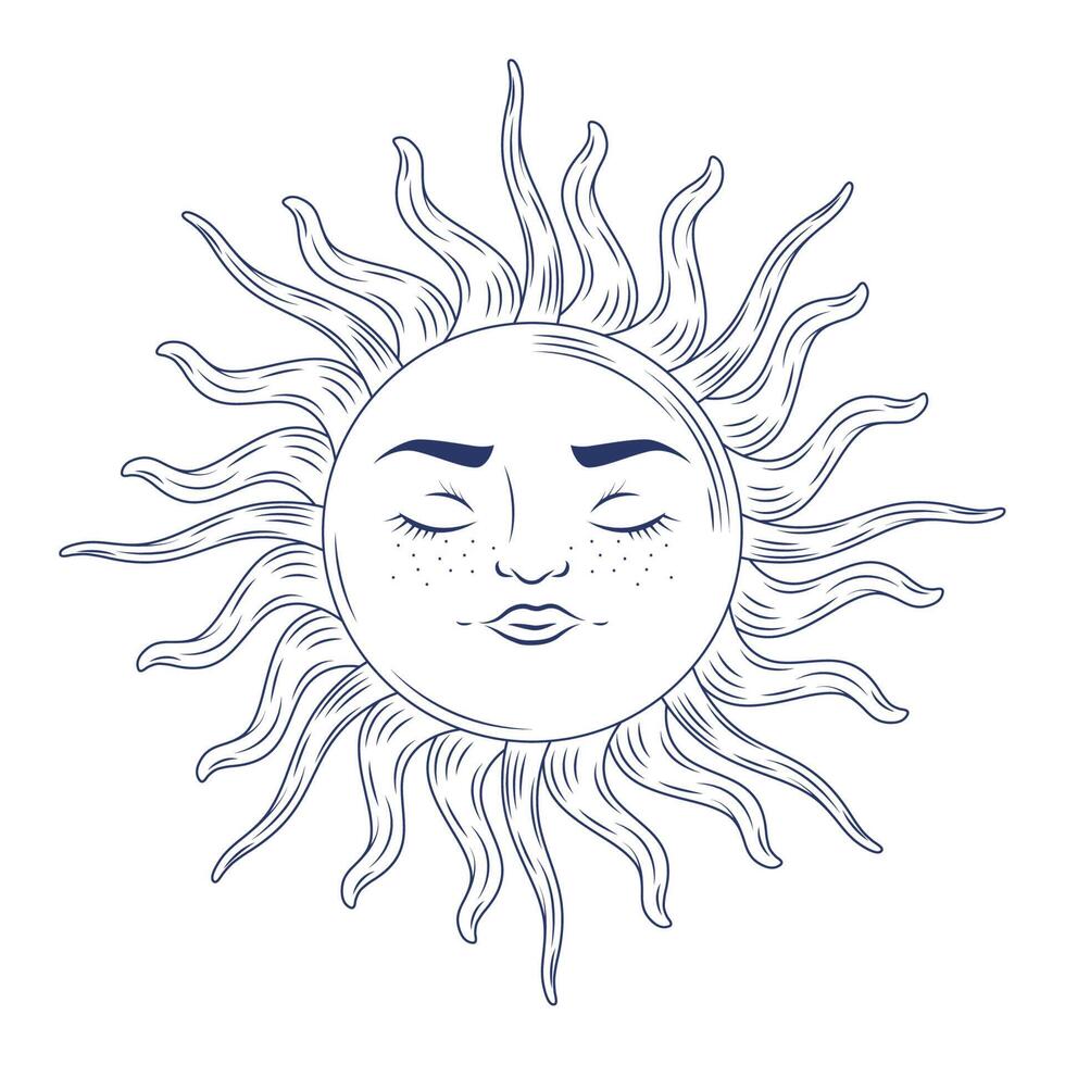 astrology retro sun face vector