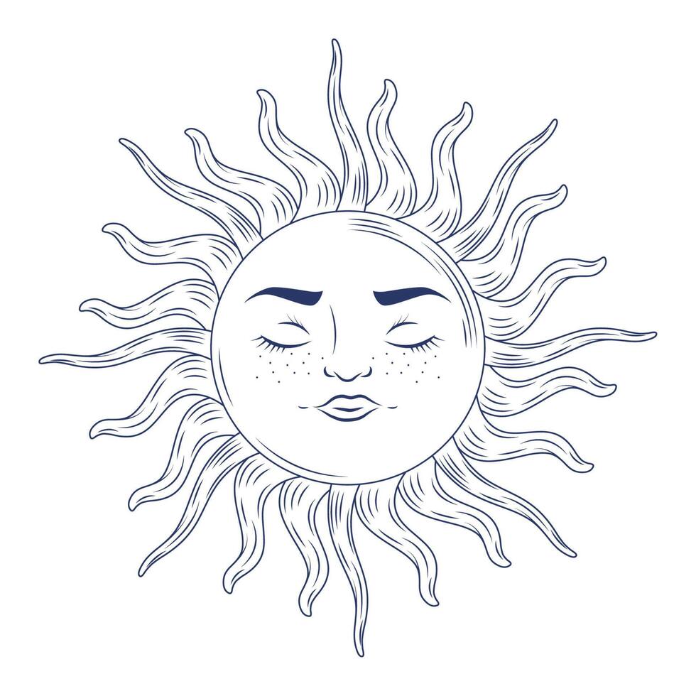 astrología retro sol cara vector