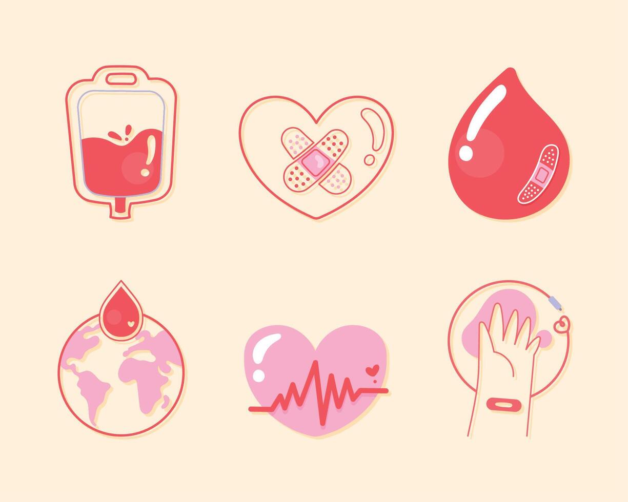 six blood donate icons vector