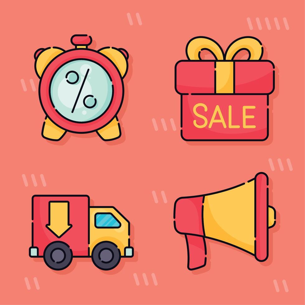 marketing sale four icons vector