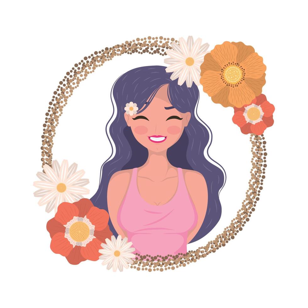 mujer con marco floral vector