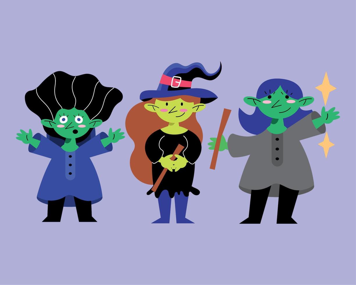 three halloween witches vector