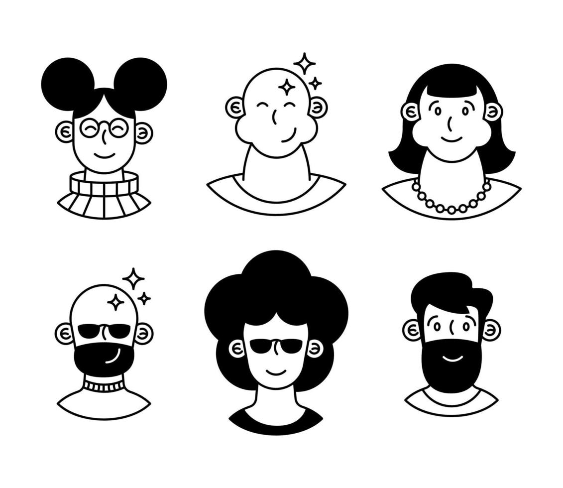 six persons monochrome characters vector