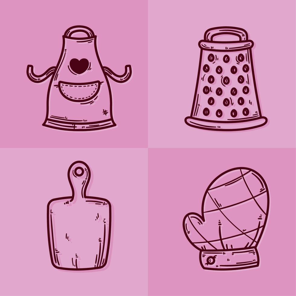kitchen utensils four icons vector