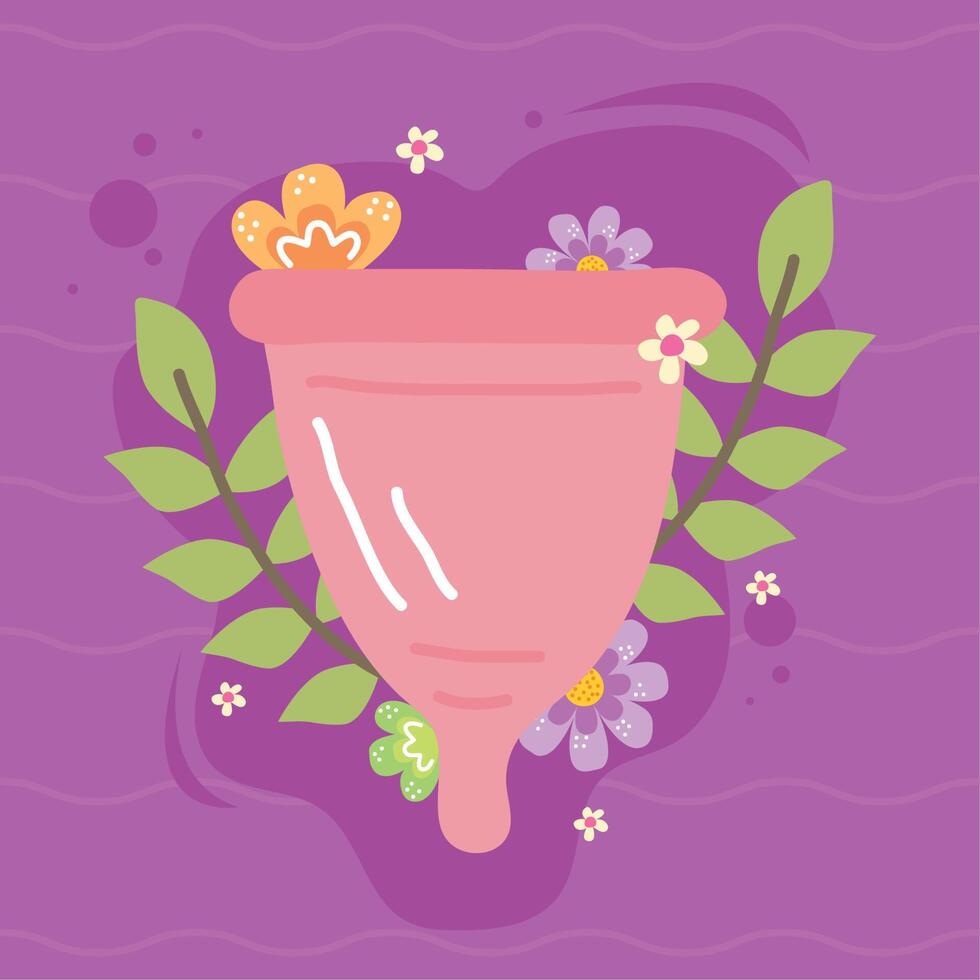 copa menstrual y flores vector