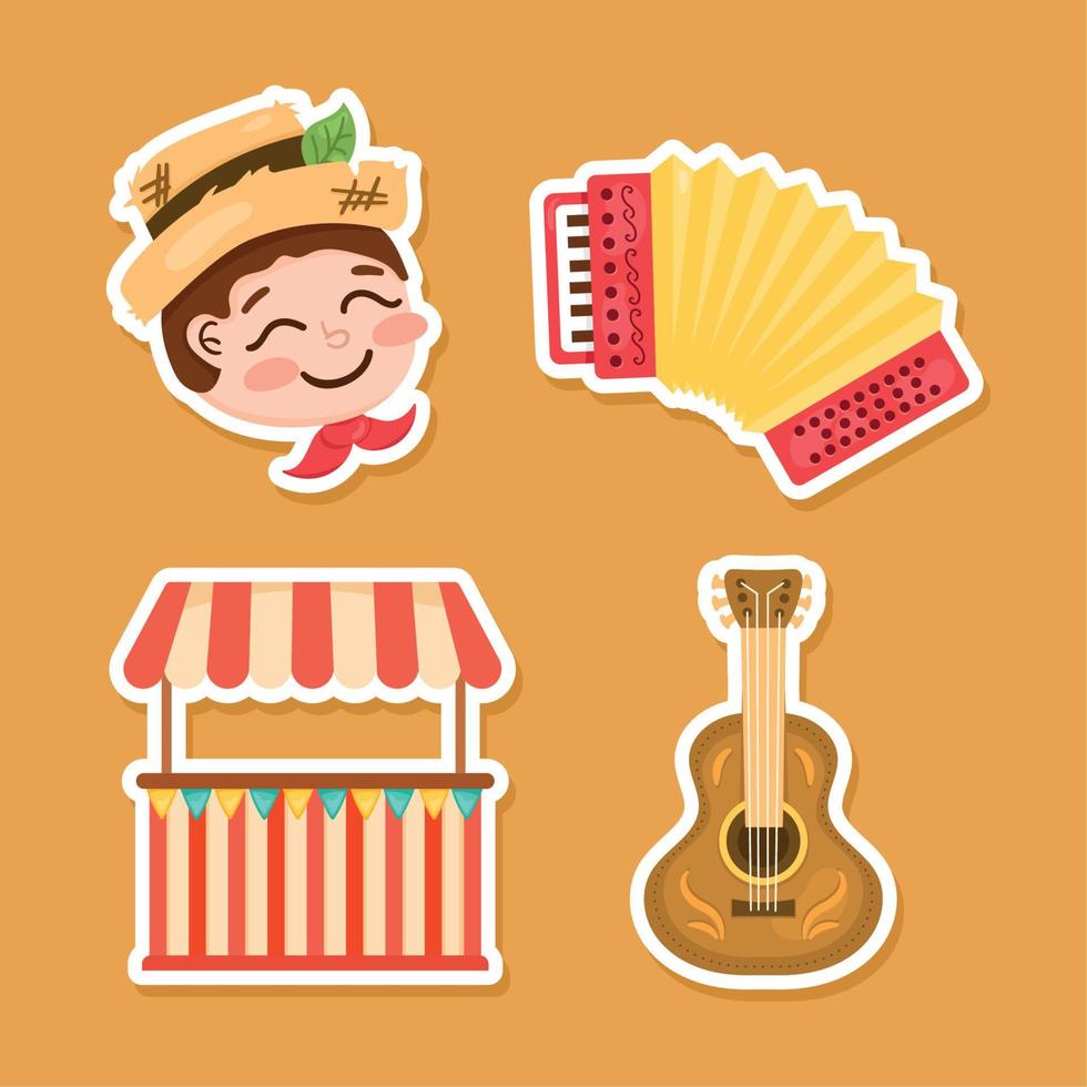 cuatro iconos de festa junina vector