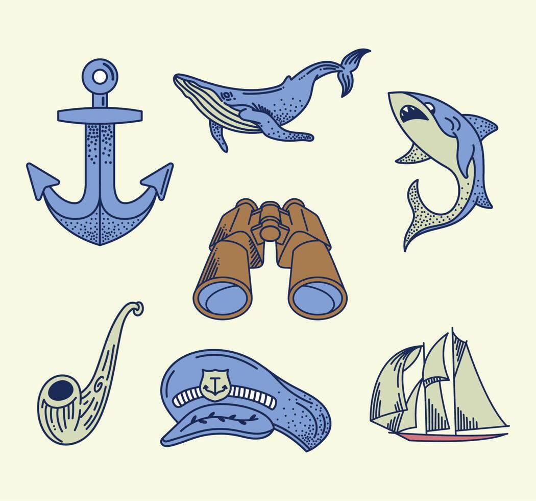nautical retro icons vector