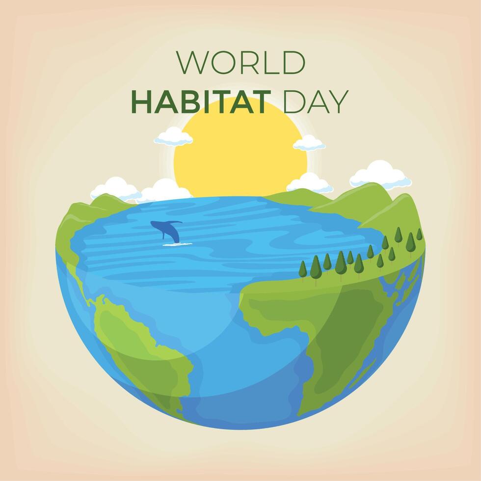 world habitat day lettering card vector