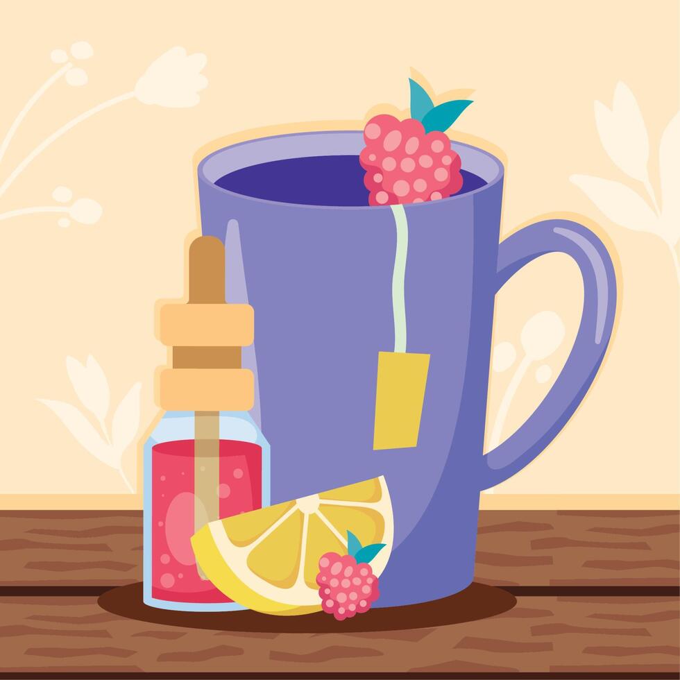 té medicinal con frutas vector