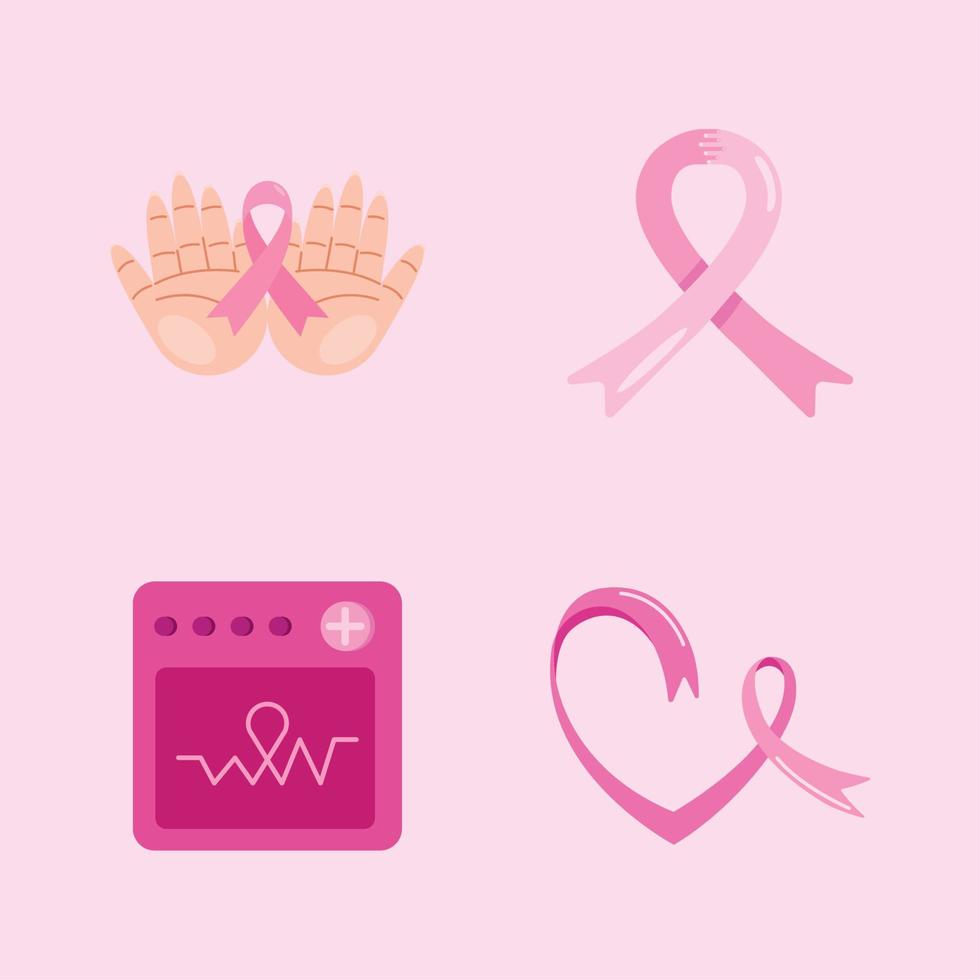 four breast cancer icons vector