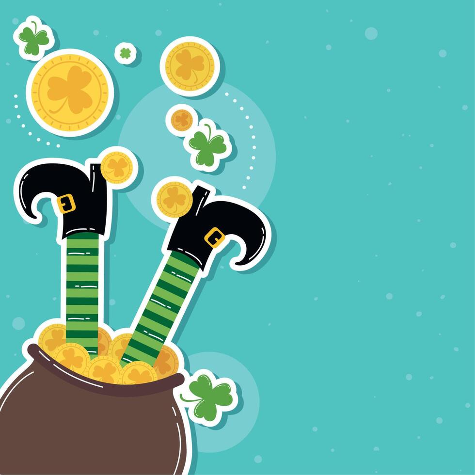 leprechaun legs in treasure cauldron vector