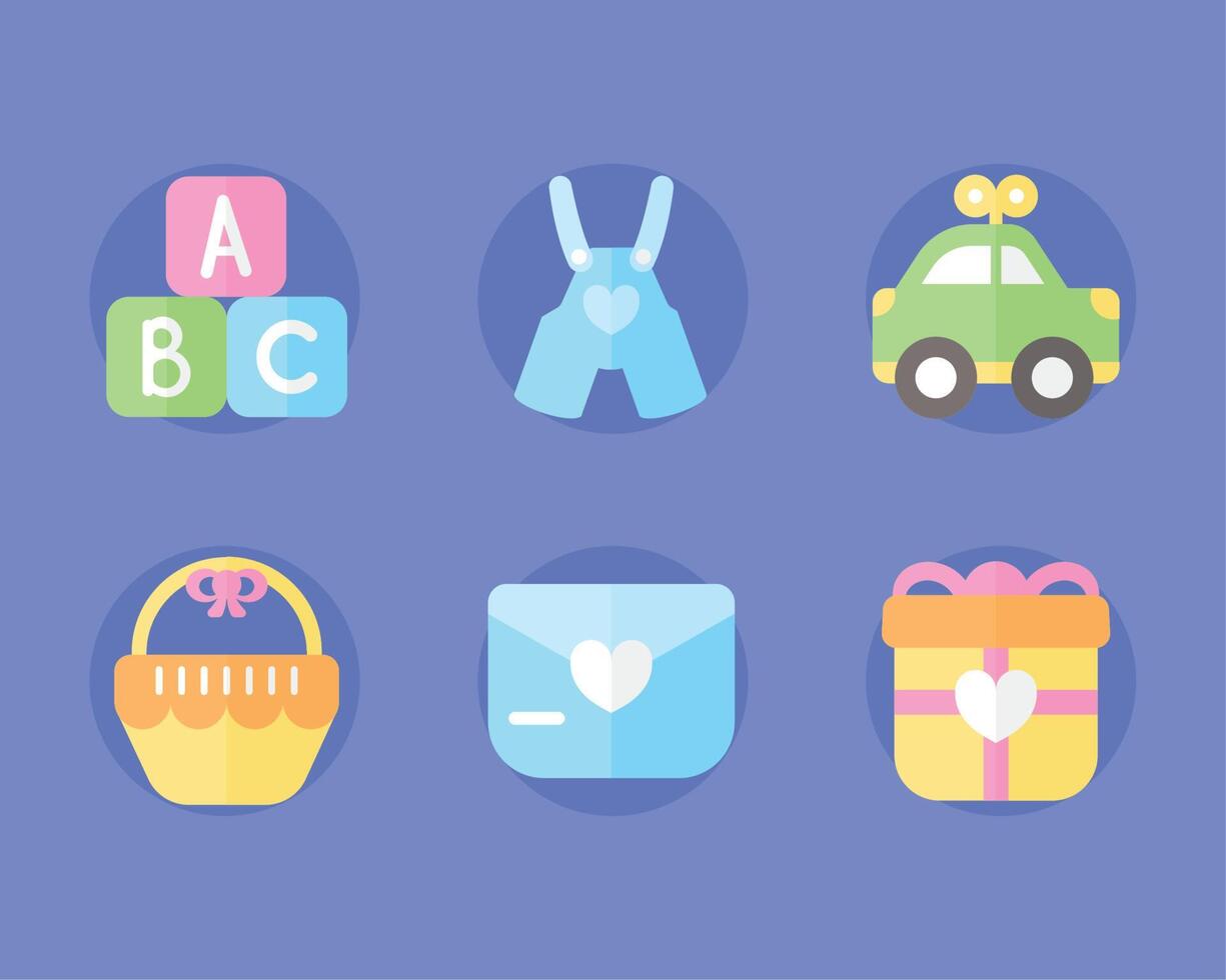 baby shower six icons vector