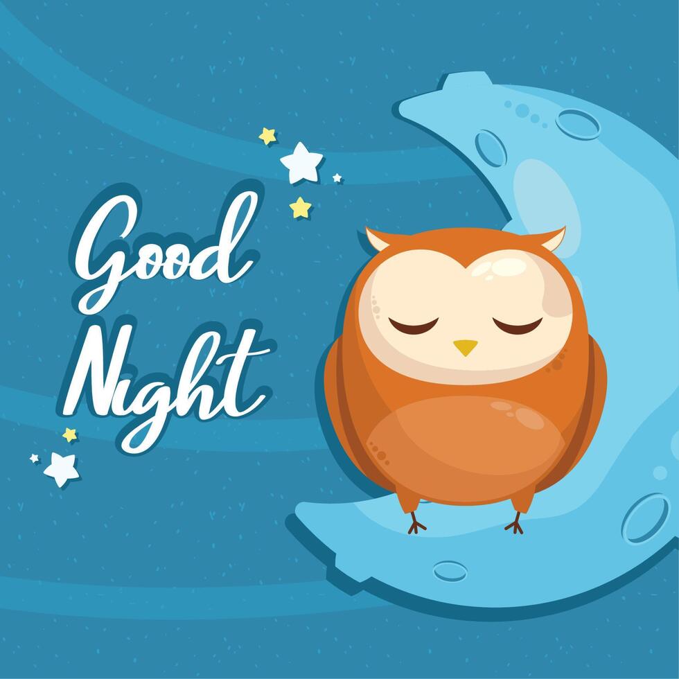 owl sleeping in crescent moon vector