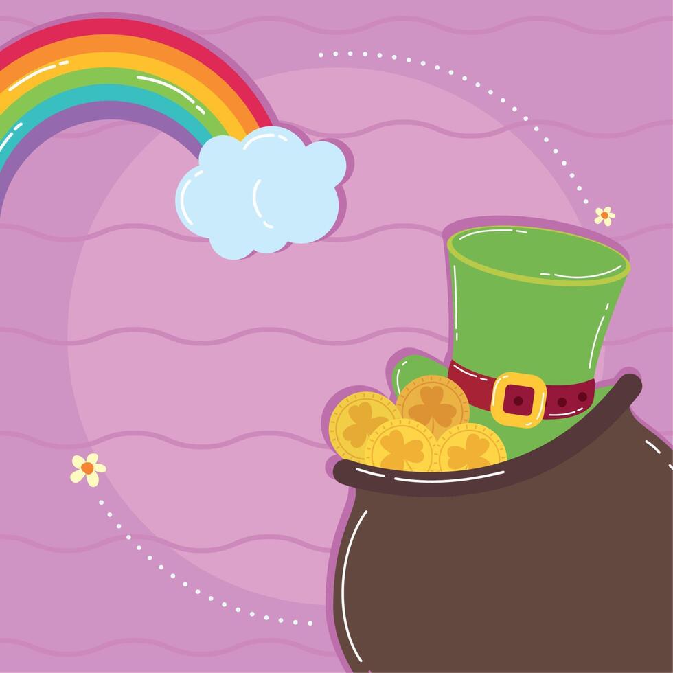 st patricks cauldron with rainbow vector