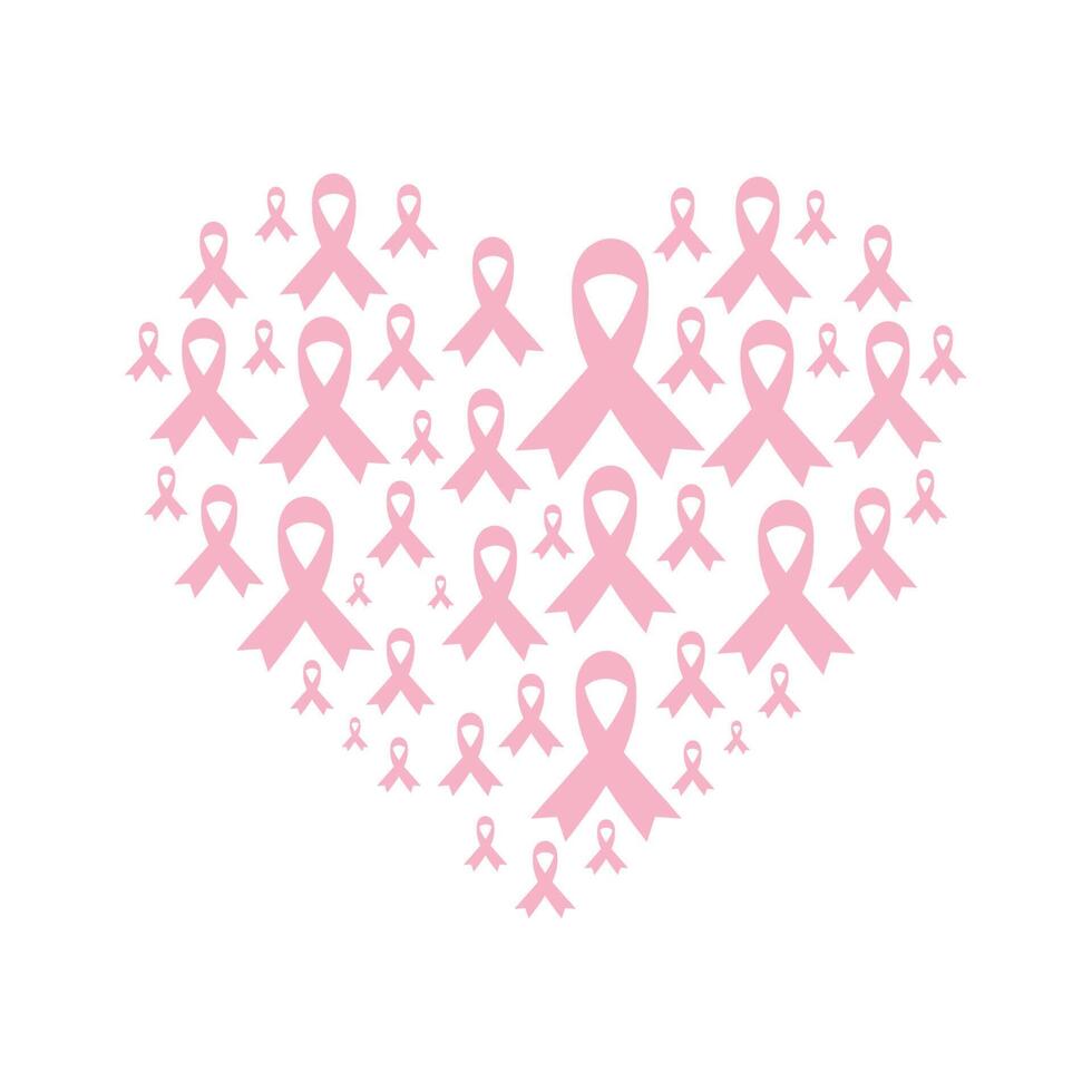 breast cancer ribbons in heart vector