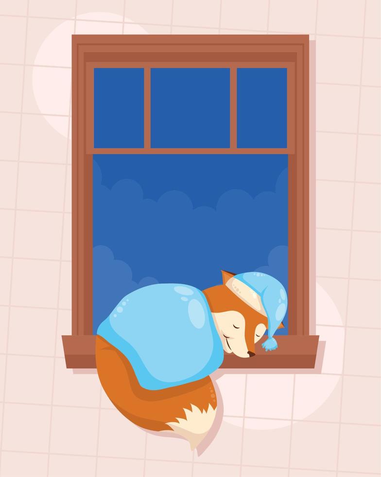 fox sleeping in window vector
