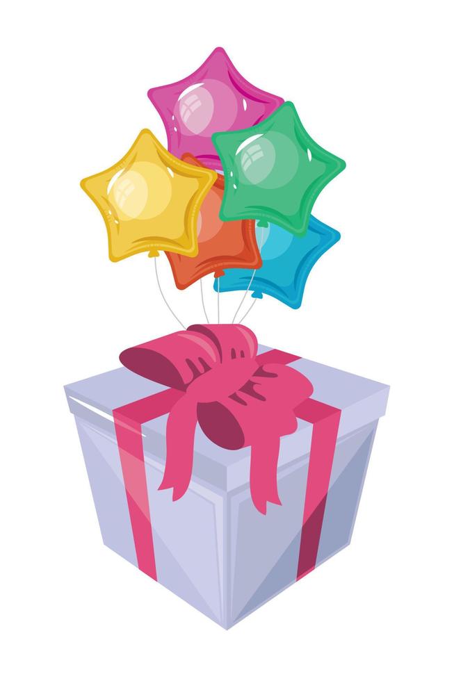 regalo de cumpleaños presente y globos vector