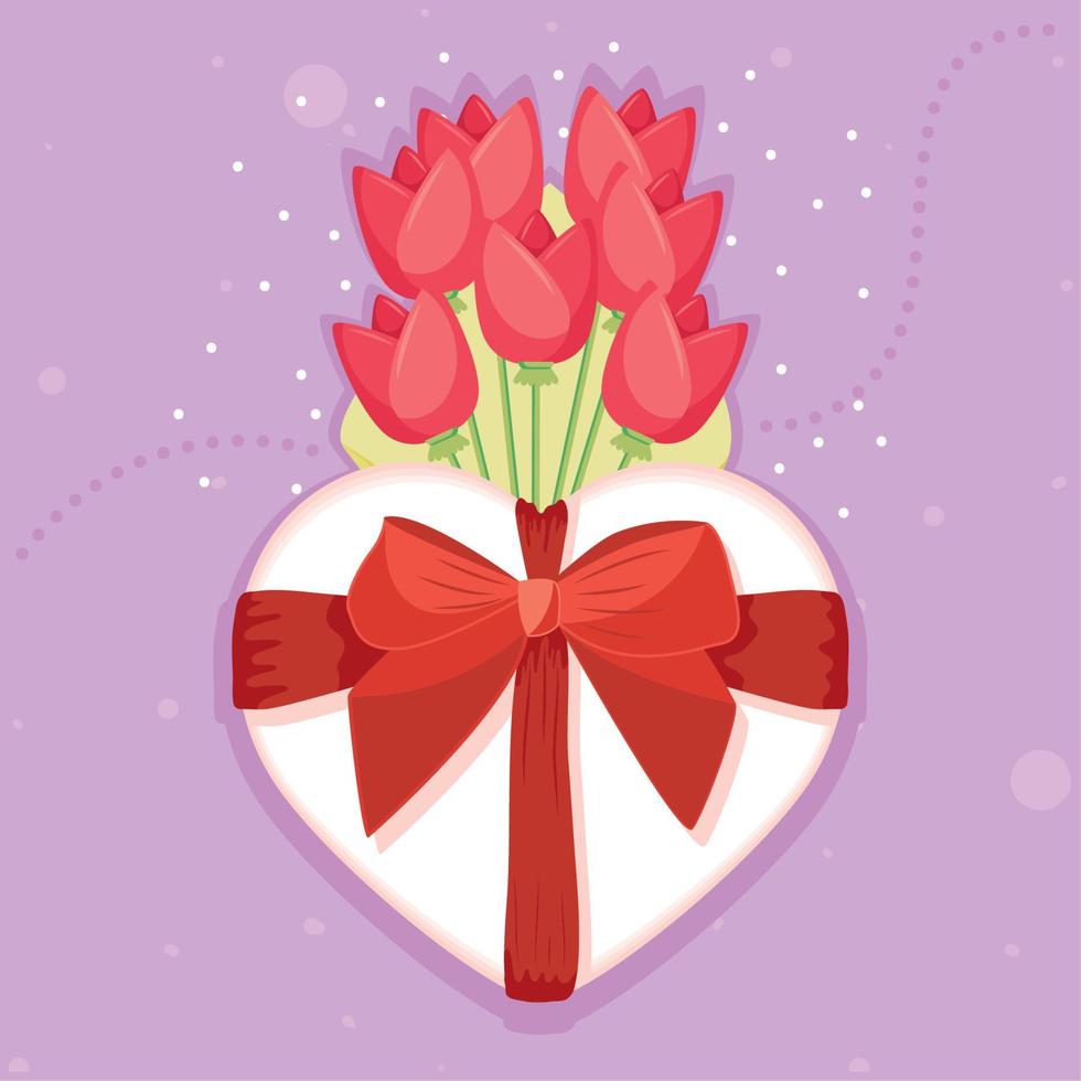 heart gift and flowers vector