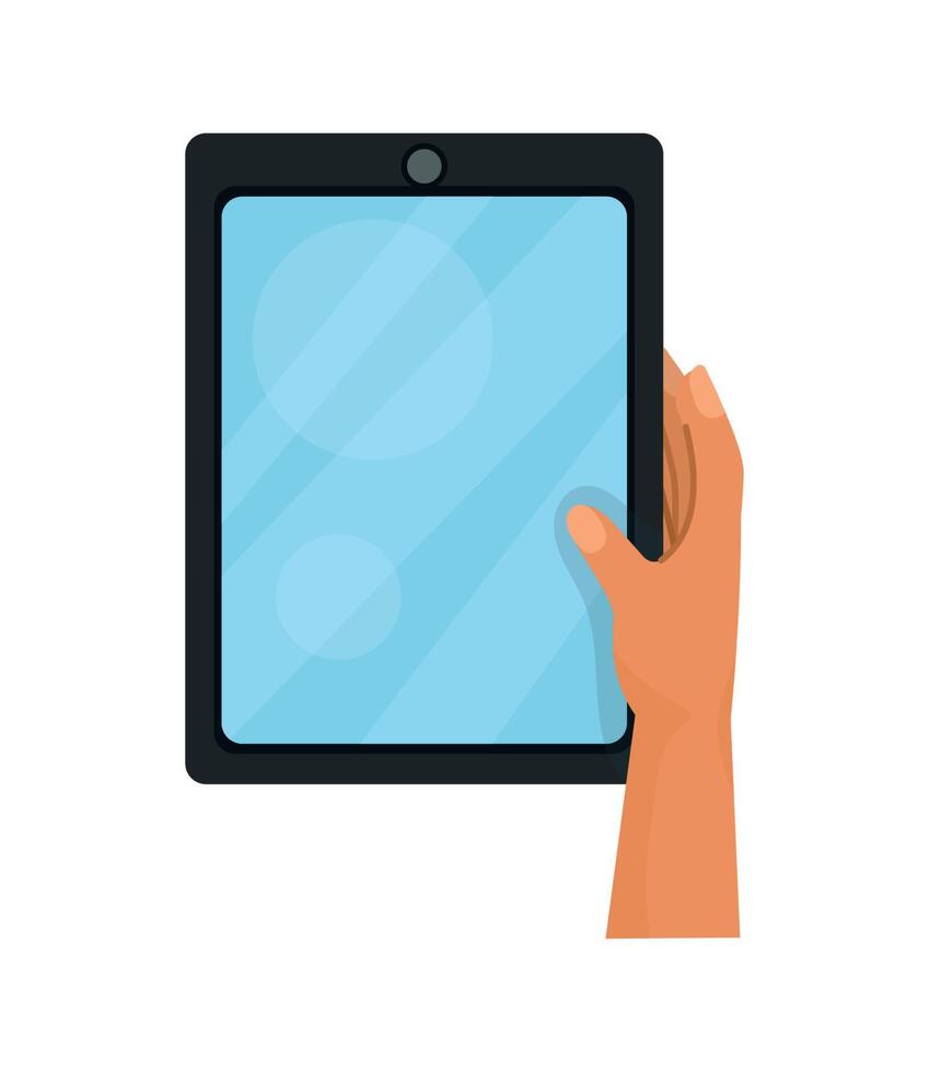 hand lifting tablet vector