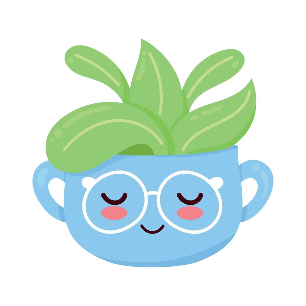 blue houseplant kawaii style vector