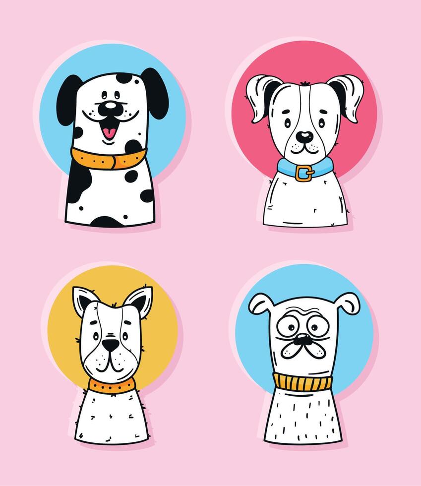 four dogs in pink background vector