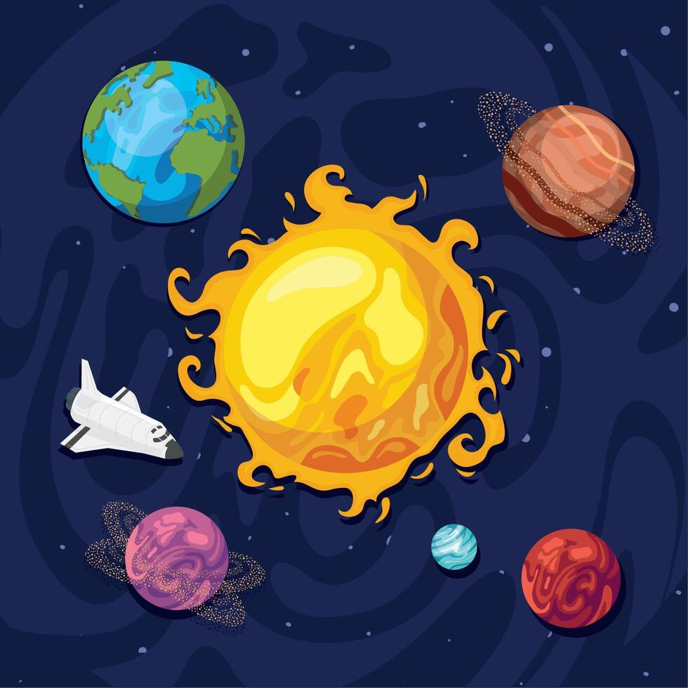 solar system and spaceship vector
