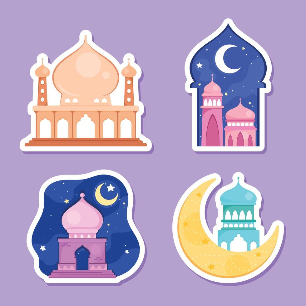 cuatro iconos de eid mubarak vector