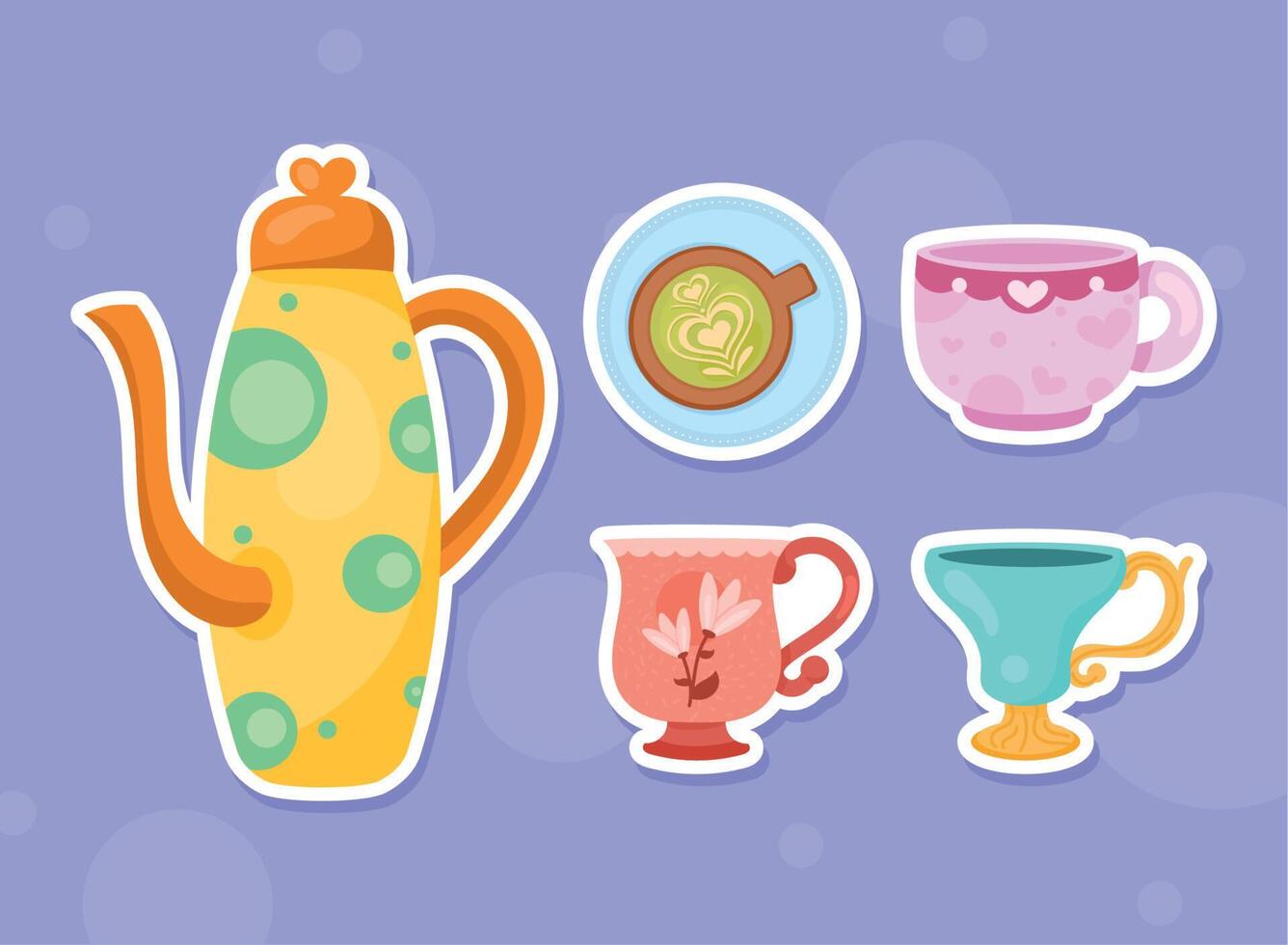 five teapot and cups icons vector