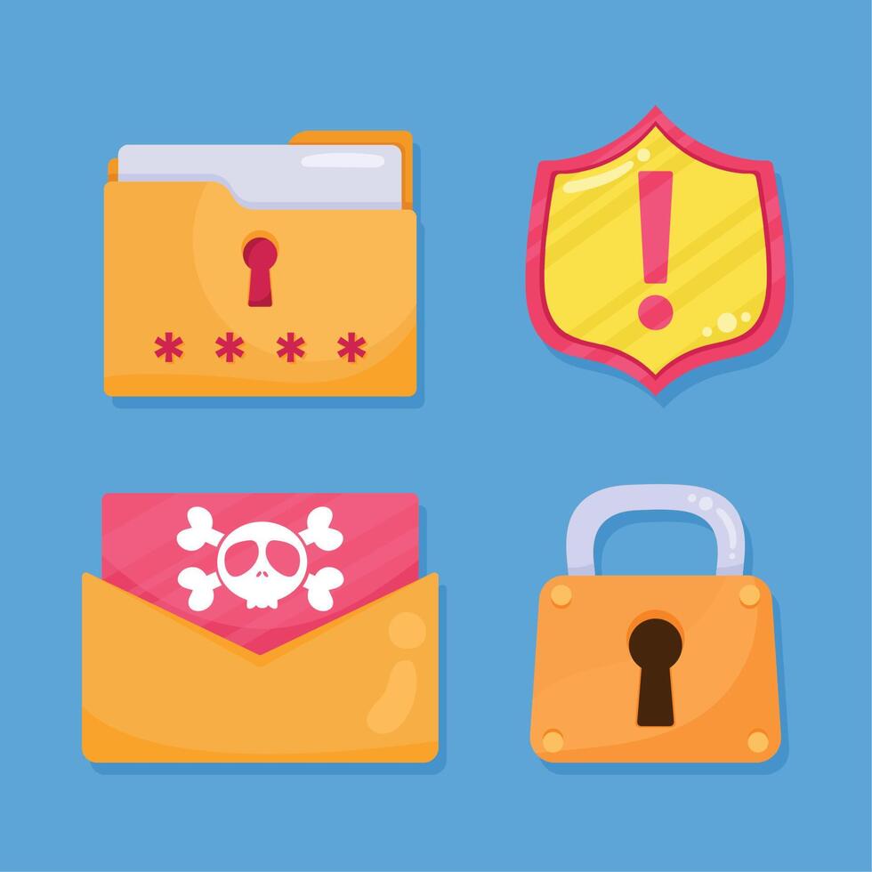 cyber security four icons vector