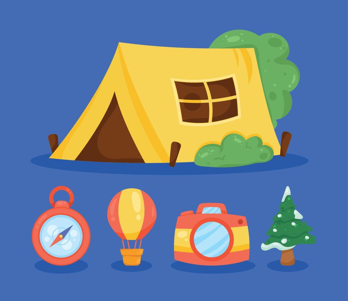adventure badges five icons vector